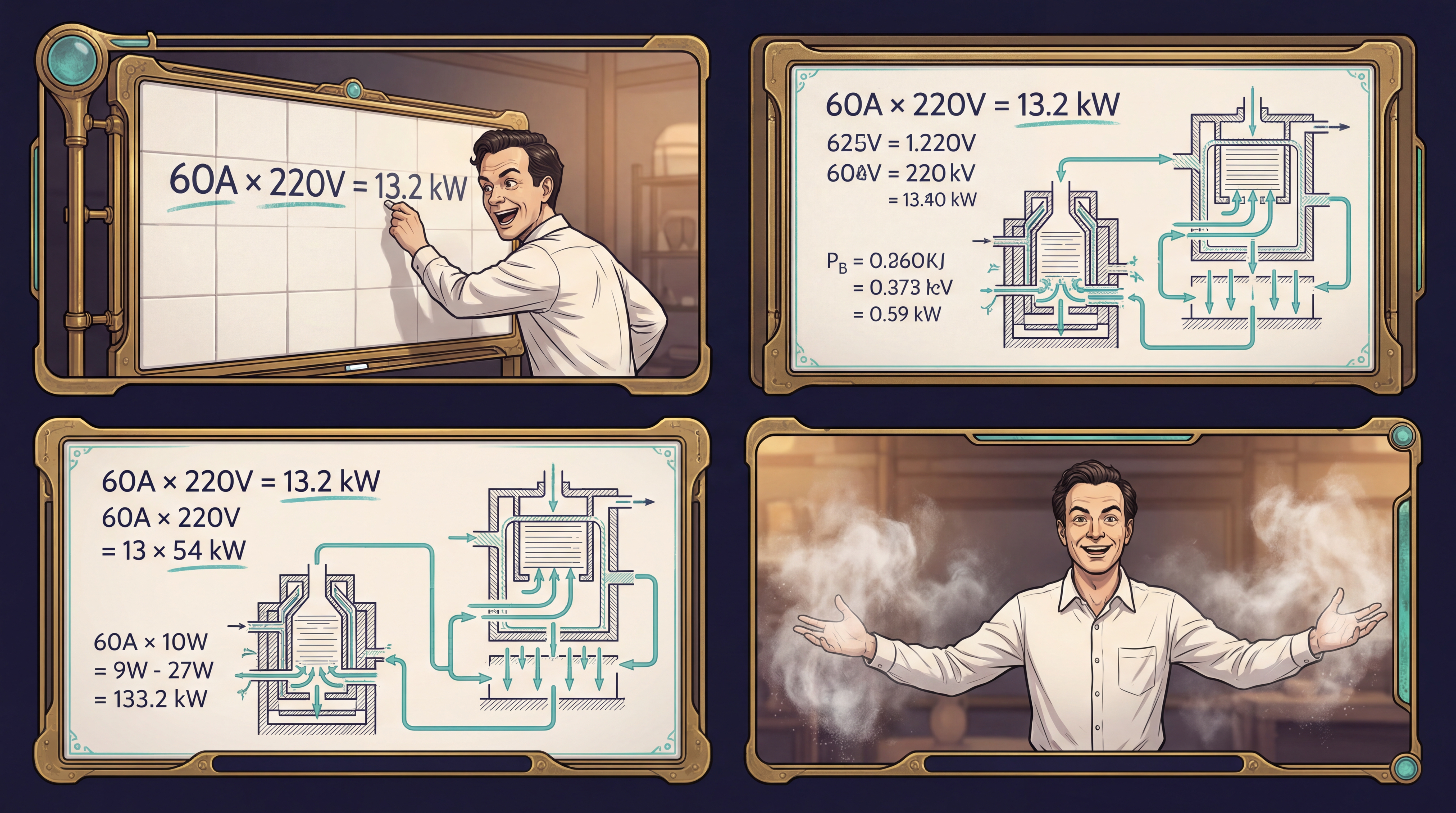 Feynman at whiteboard writing power calculations
