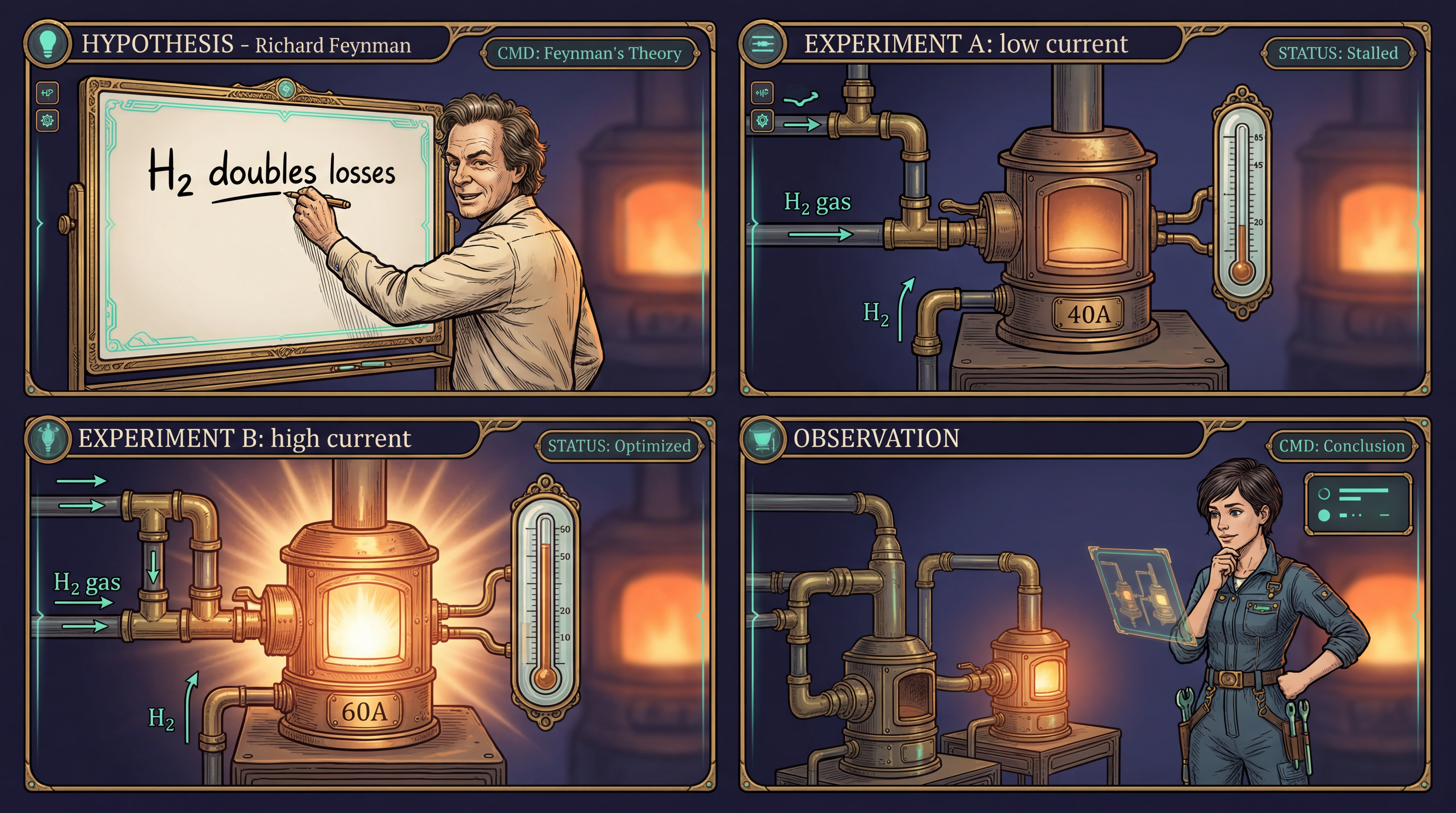 Furnace comparison - 40A dim vs 60A blazing, Danielle nodding
